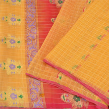 Load image into Gallery viewer, Sanskriti Vintage Yellow/Pink Sarees Pure Silk Brocade/Banarasi Zari Sari Fabric
