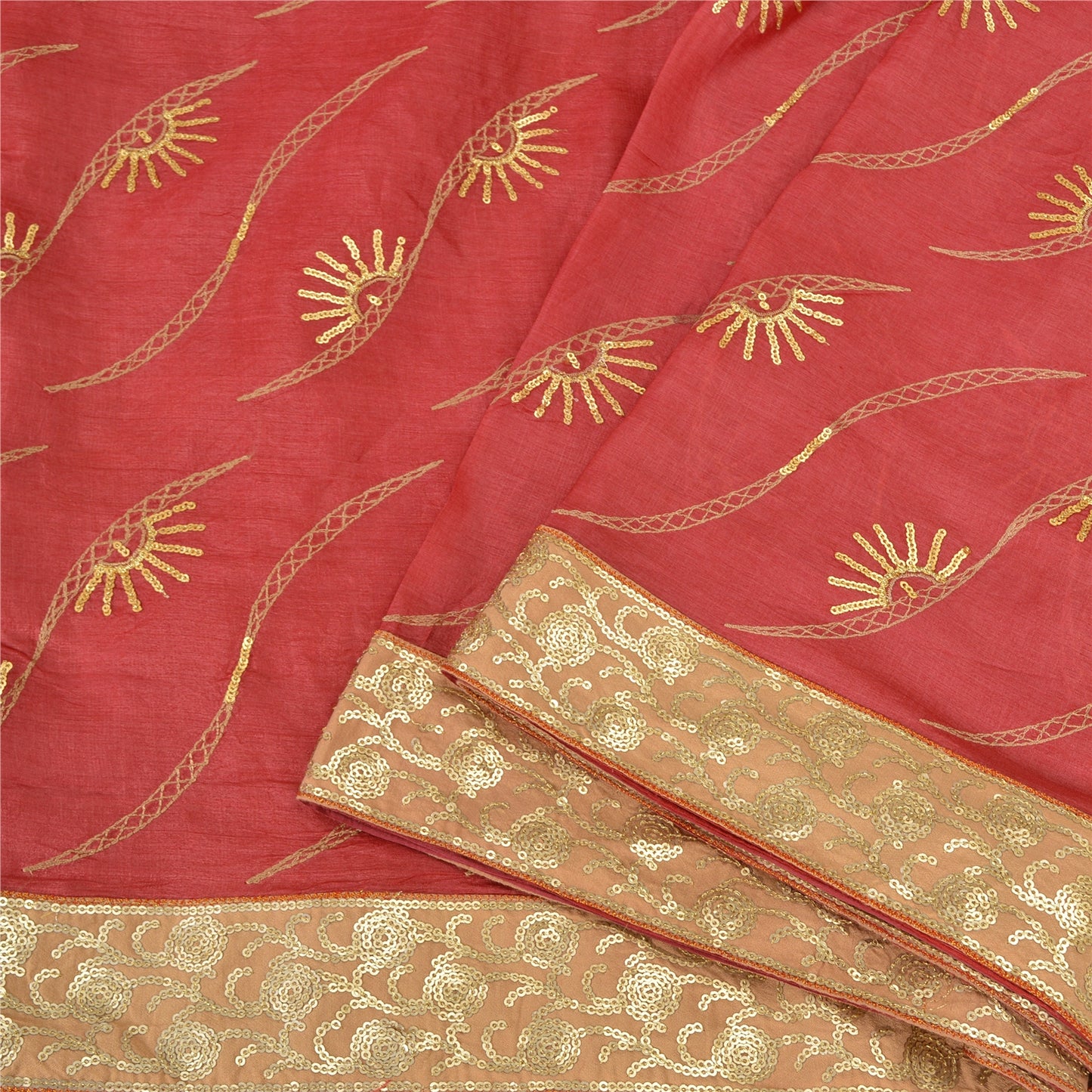 Sanskriti Vintage Red Sarees Pure Silk Hand Beaded Premium Sari Craft Sustainable Fabric