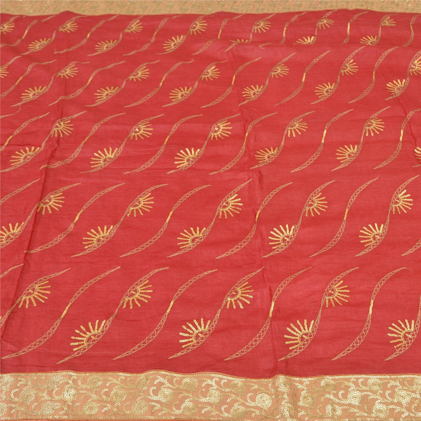 Sanskriti Vintage Red Sarees Pure Silk Hand Beaded Premium Sari Craft Sustainable Fabric