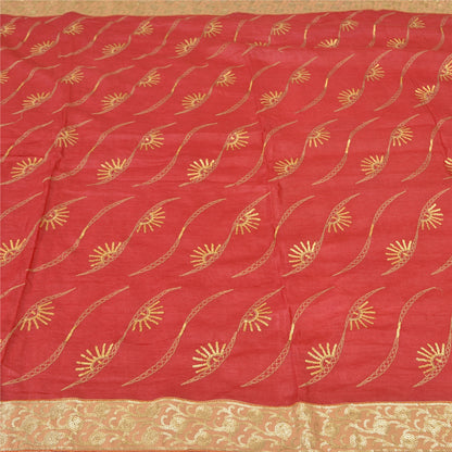 Sanskriti Vintage Red Sarees Pure Silk Hand Beaded Premium Sari Craft Sustainable Fabric