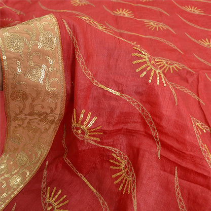 Sanskriti Vintage Red Sarees Pure Silk Hand Beaded Premium Sari Craft Sustainable Fabric