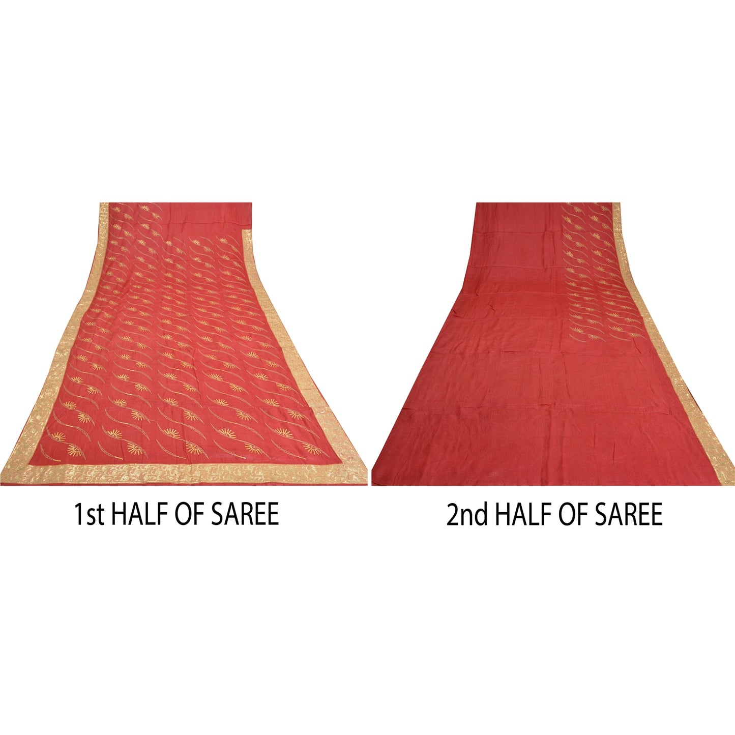 Sanskriti Vintage Red Sarees Pure Silk Hand Beaded Premium Sari Craft Sustainable Fabric