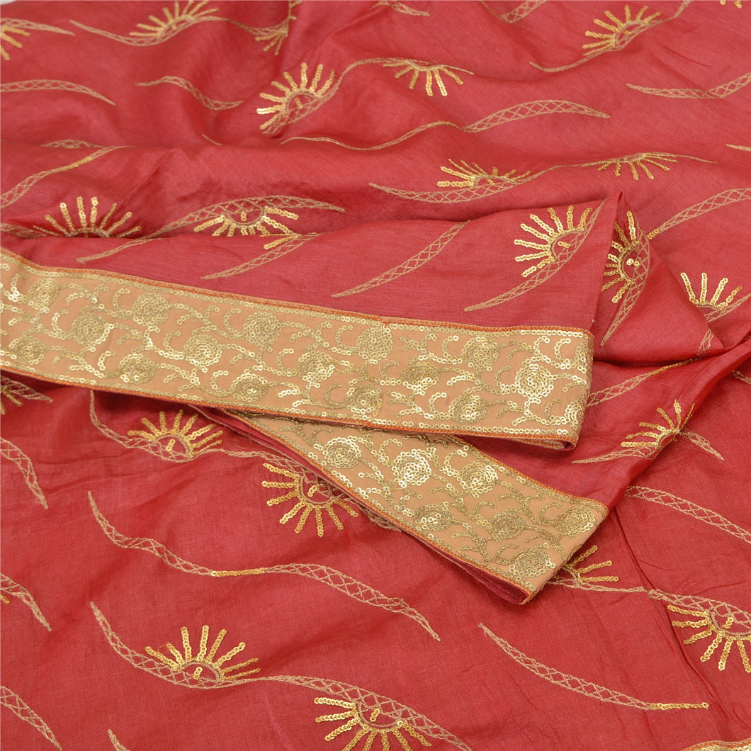 Sanskriti Vintage Red Sarees Pure Silk Hand Beaded Premium Sari Craft Fabric