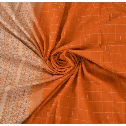 Sanskriti Vintage Orange/Ivory Sarees Pure Cotton Woven Premium Sari 5yrd Sustainable Fabric
