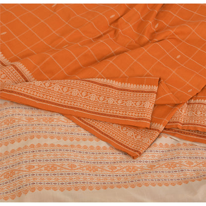 Sanskriti Vintage Orange/Ivory Sarees Pure Cotton Woven Premium Sari 5yrd Sustainable Fabric