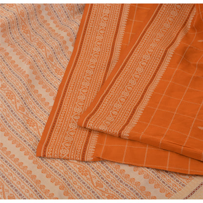 Sanskriti Vintage Orange/Ivory Sarees Pure Cotton Woven Premium Sari 5yrd Sustainable Fabric