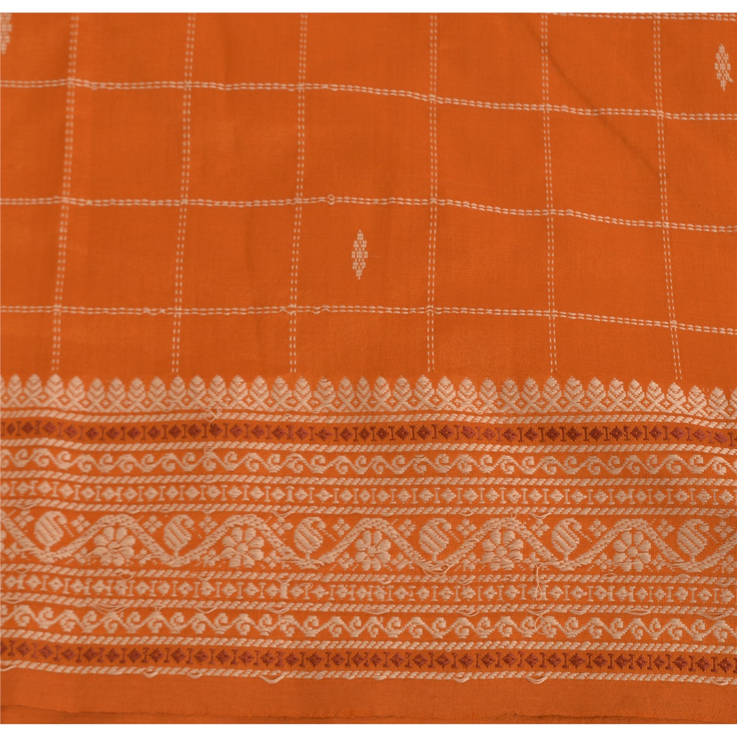 Sanskriti Vintage Orange/Ivory Sarees Pure Cotton Woven Premium Sari 5yrd Sustainable Fabric
