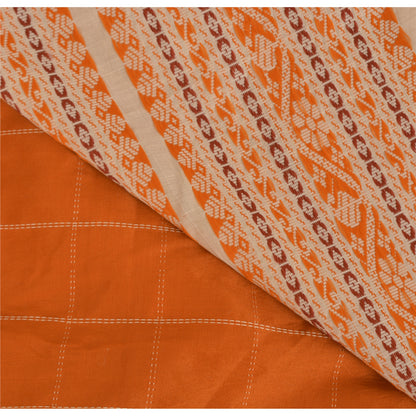 Sanskriti Vintage Orange/Ivory Sarees Pure Cotton Woven Premium Sari 5yrd Sustainable Fabric