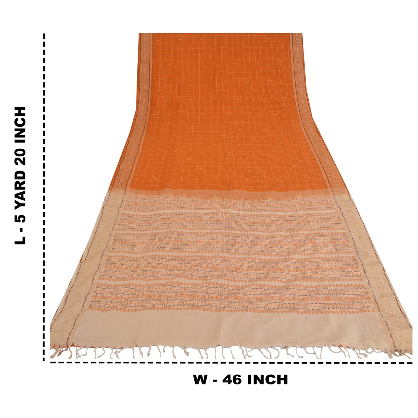 Sanskriti Vintage Orange/Ivory Sarees Pure Cotton Woven Premium Sari 5yrd Sustainable Fabric