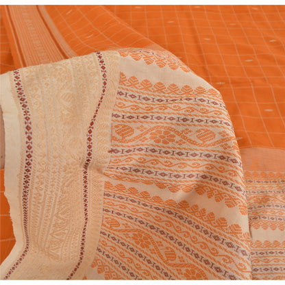 Sanskriti Vintage Orange/Ivory Sarees Pure Cotton Woven Premium Sari 5yrd Sustainable Fabric
