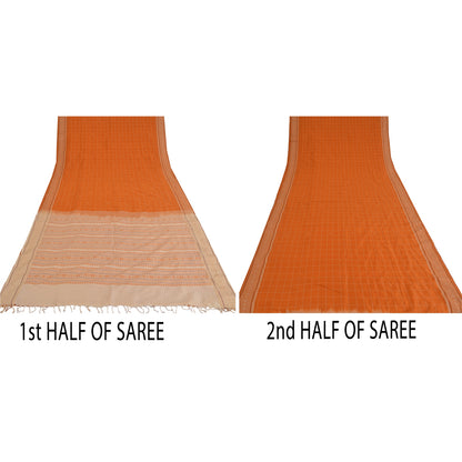 Sanskriti Vintage Orange/Ivory Sarees Pure Cotton Woven Premium Sari 5yrd Sustainable Fabric