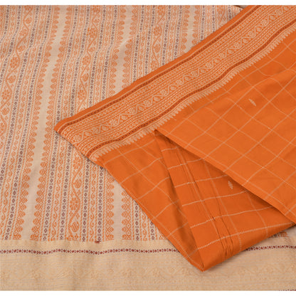 Sanskriti Vintage Orange/Ivory Sarees Pure Cotton Woven Premium Sari 5yrd Sustainable Fabric