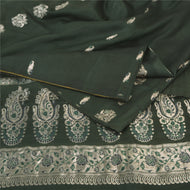 Sanskriti Vintage Greenish Black Sarees Pure Silk Woven Brocade Sari Fabric