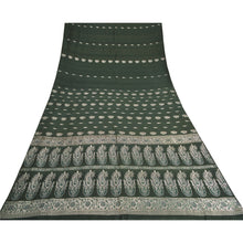 Load image into Gallery viewer, Sanskriti Vintage Greenish Black Sarees Pure Silk Woven Brocade Sari Fabric
