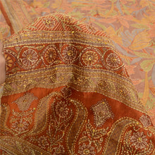 Load image into Gallery viewer, Sanskriti Vintage Orange Indian Sarees Pure Silk Hand Beaded Kantha Sari Fabric

