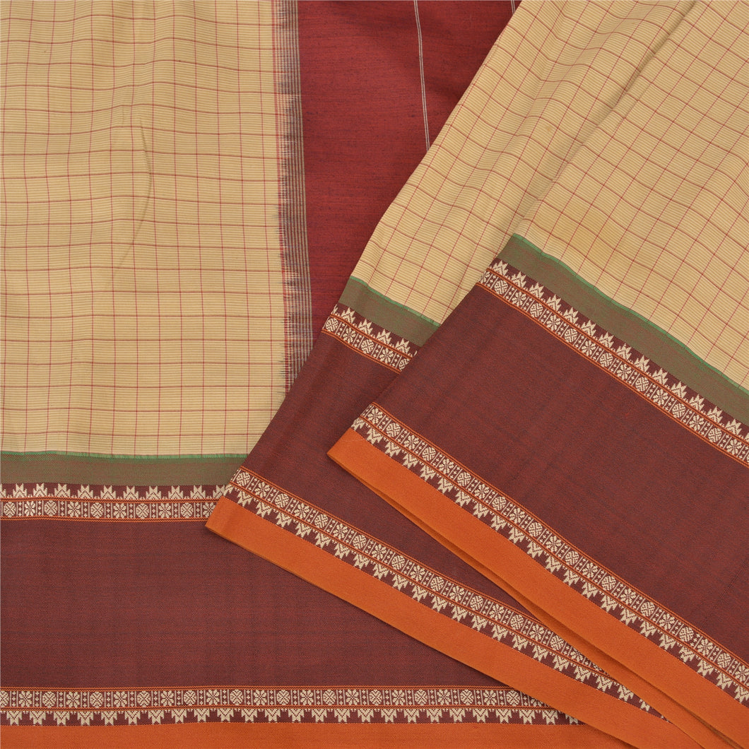 Sanskriti Vintage Cream/Dark Red Sarees Cotton Woven Bomkai Premium Sari Fabric