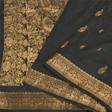 Load image into Gallery viewer, Sanskriti Vintage Black Sarees Pure Silk Woven Brocade/Banarasi Zari Sari Fabric
