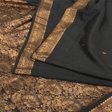 Load image into Gallery viewer, Sanskriti Vintage Black Sarees Pure Silk Woven Brocade/Banarasi Zari Sari Fabric
