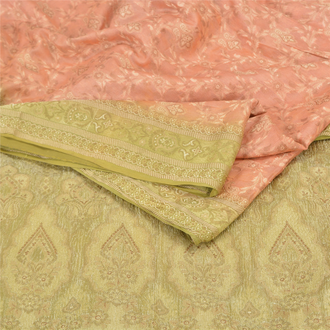 Sanskriti Vintage Golden/Peach Sarees Pure Silk Woven Premium Sari Craft Fabric