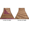 Sanskriti Vintage Brown/Purple Sarees Pure Crepe Silk Hand Beaded Sari Sustainable Fabric