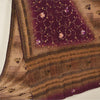 Sanskriti Vintage Brown/Purple Sarees Pure Crepe Silk Hand Beaded Sari Sustainable Fabric