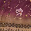 Sanskriti Vintage Brown/Purple Sarees Pure Crepe Silk Hand Beaded Sari Sustainable Fabric