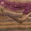 Sanskriti Vintage Brown/Purple Sarees Pure Crepe Silk Hand Beaded Sari Sustainable Fabric