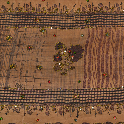 Sanskriti Vintage Brown/Purple Sarees Pure Crepe Silk Hand Beaded Sari Sustainable Fabric