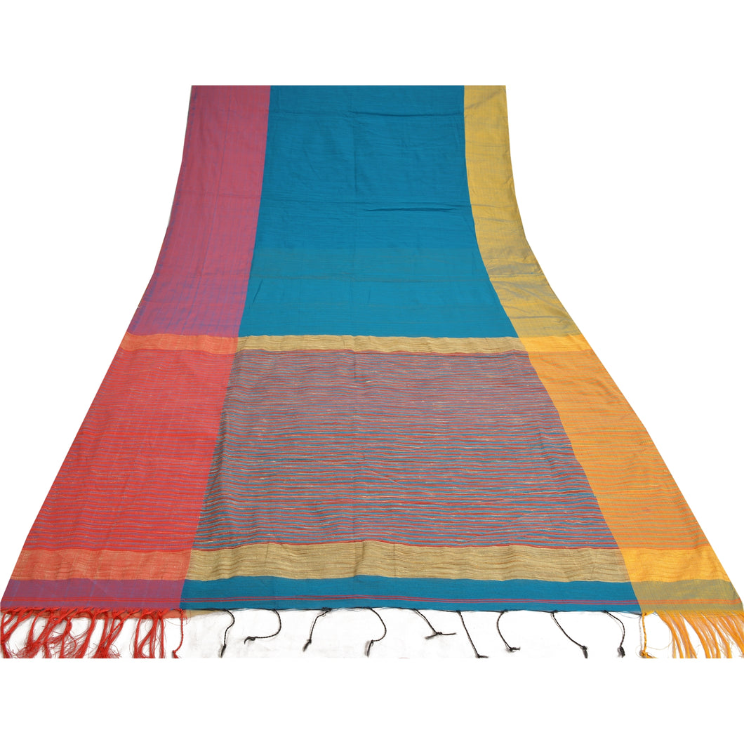Sanskriti Vintage Multicolor Sarees Blend Silk Woven Sari 5 Yard Craft Fabric