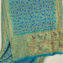 Load image into Gallery viewer, Sanskriti Vintage Blue/Green Sarees Pure Silk Hand Beaded Premium Sari Fabric

