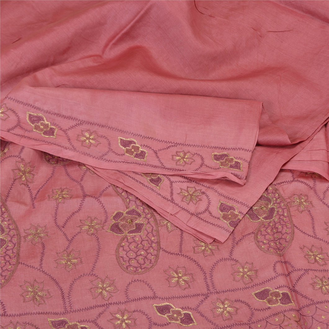Sanskriti Vintage Pink Sarees Pure Silk Hand Embroidered Sari Craft Fabric