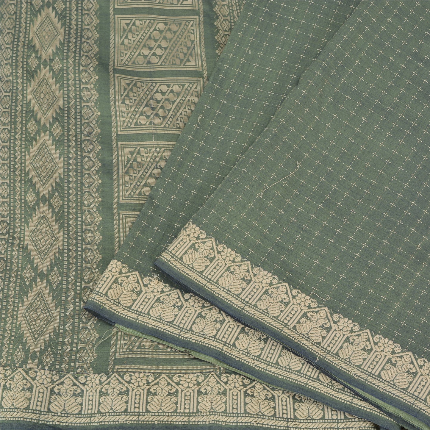 Sanskriti Vintage Green Indian Sarees Blend Silk Woven Premium Sari Craft Sustainable Fabric