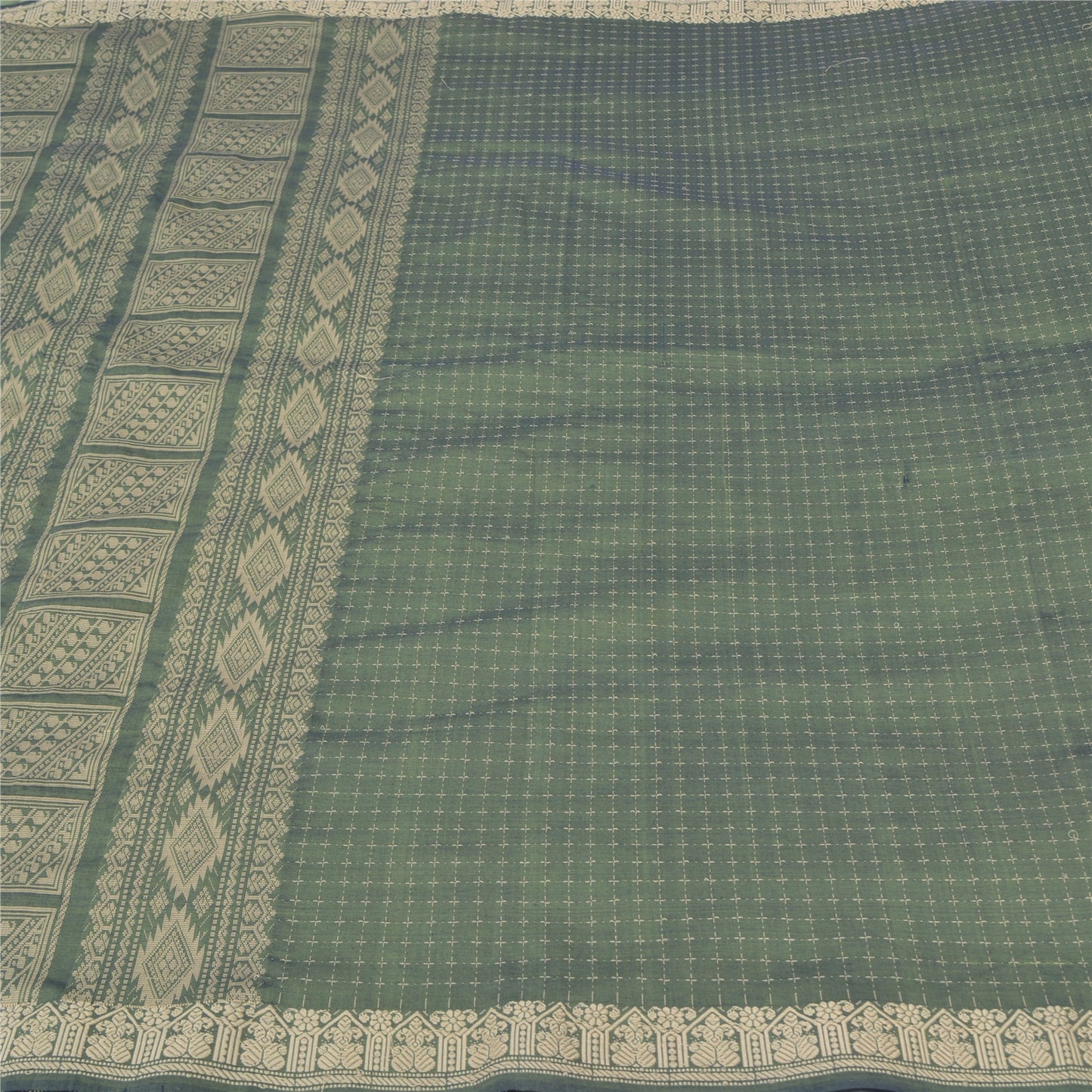 Sanskriti Vintage Green Indian Sarees Blend Silk Woven Premium Sari Craft Sustainable Fabric