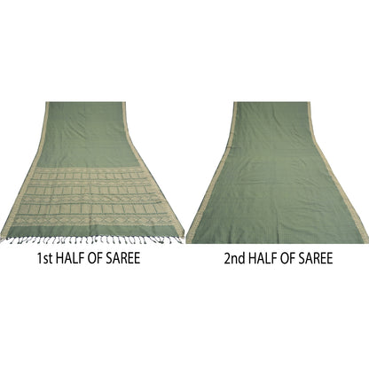 Sanskriti Vintage Green Indian Sarees Blend Silk Woven Premium Sari Craft Sustainable Fabric