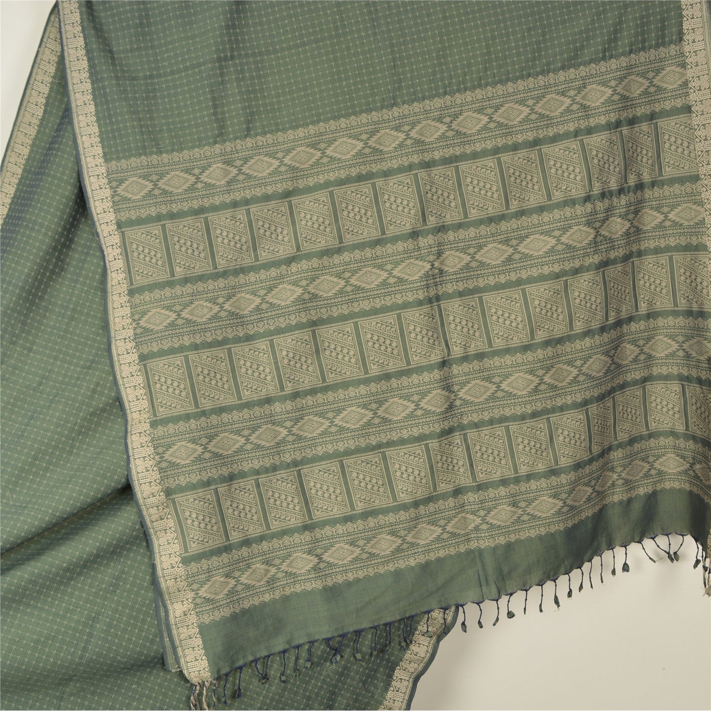 Sanskriti Vintage Green Indian Sarees Blend Silk Woven Premium Sari Craft Sustainable Fabric