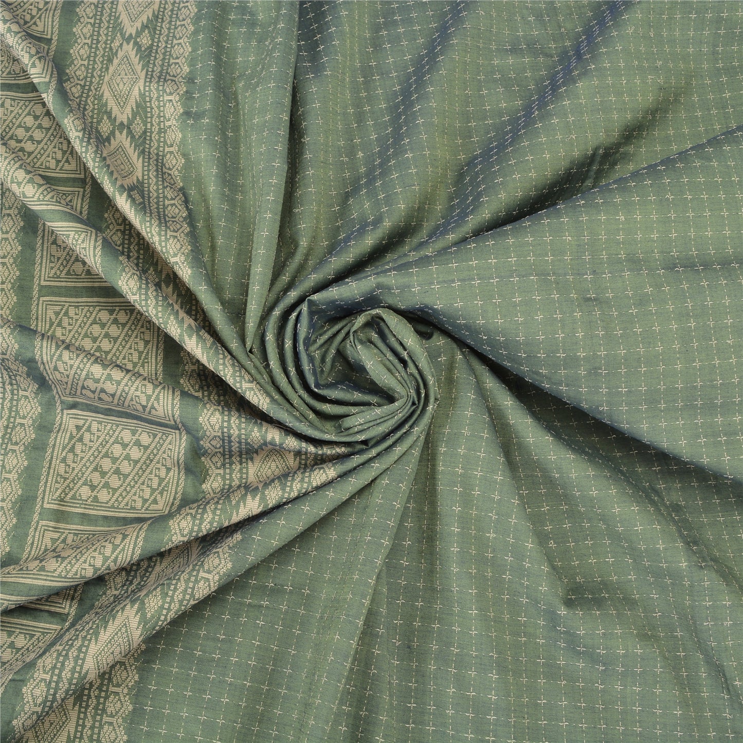 Sanskriti Vintage Green Indian Sarees Blend Silk Woven Premium Sari Craft Sustainable Fabric