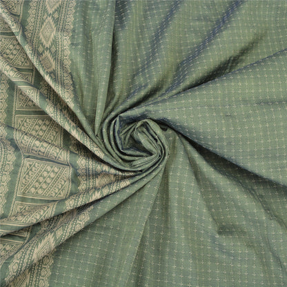 Sanskriti Vintage Green Indian Sarees Blend Silk Woven Premium Sari Craft Sustainable Fabric