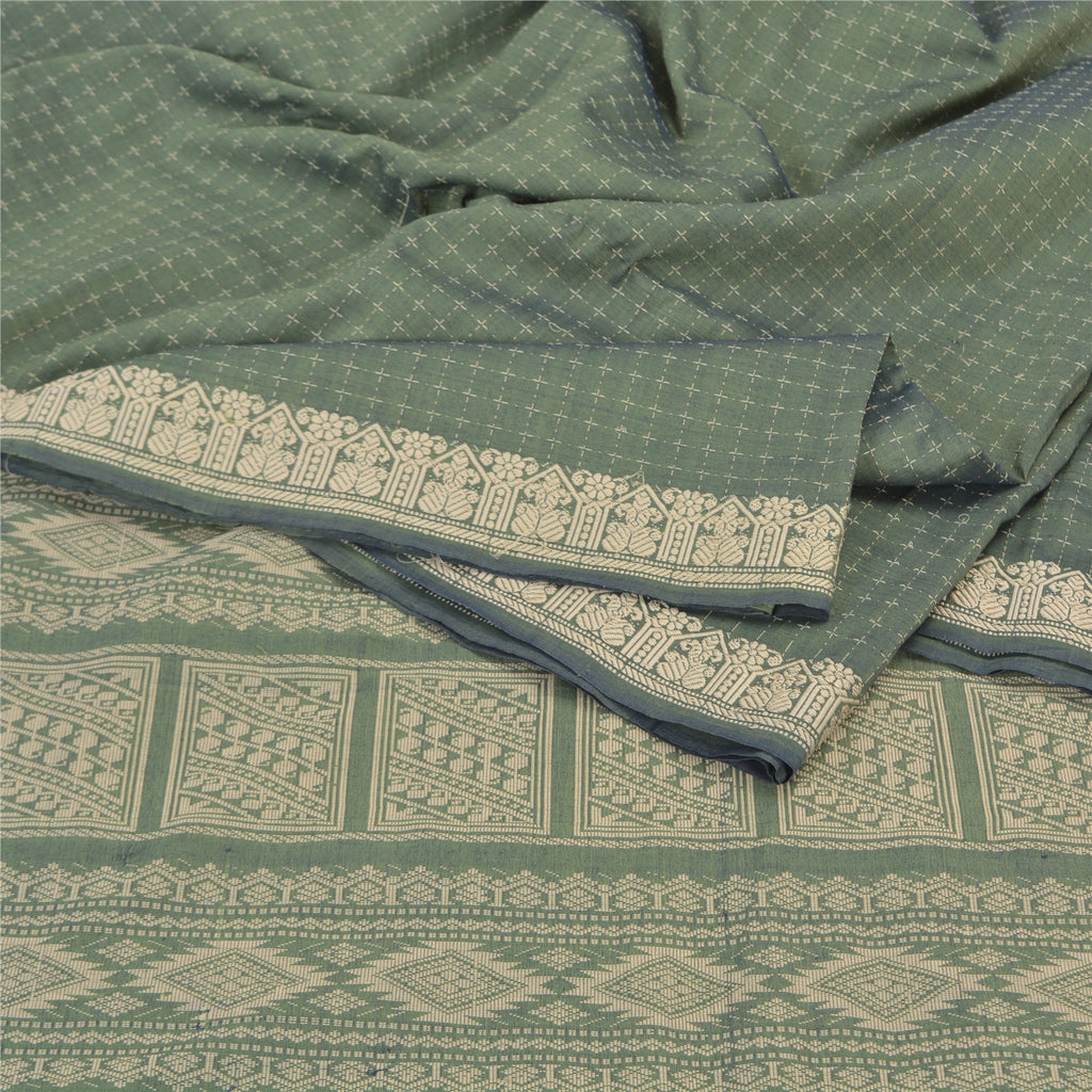 Sanskriti Vintage Green Indian Sarees Blend Silk Woven Premium Sari Craft Sustainable Fabric