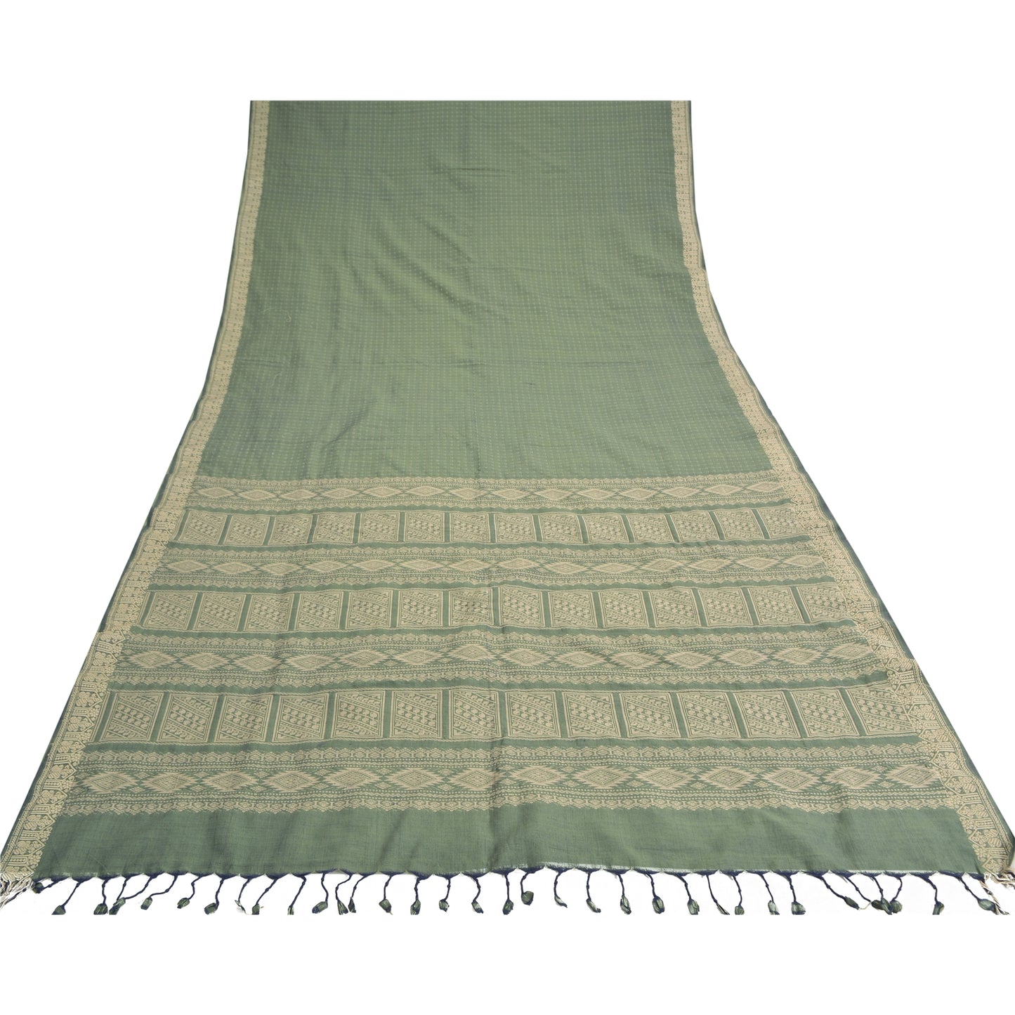 Sanskriti Vintage Green Indian Sarees Blend Silk Woven Premium Sari Craft Sustainable Fabric