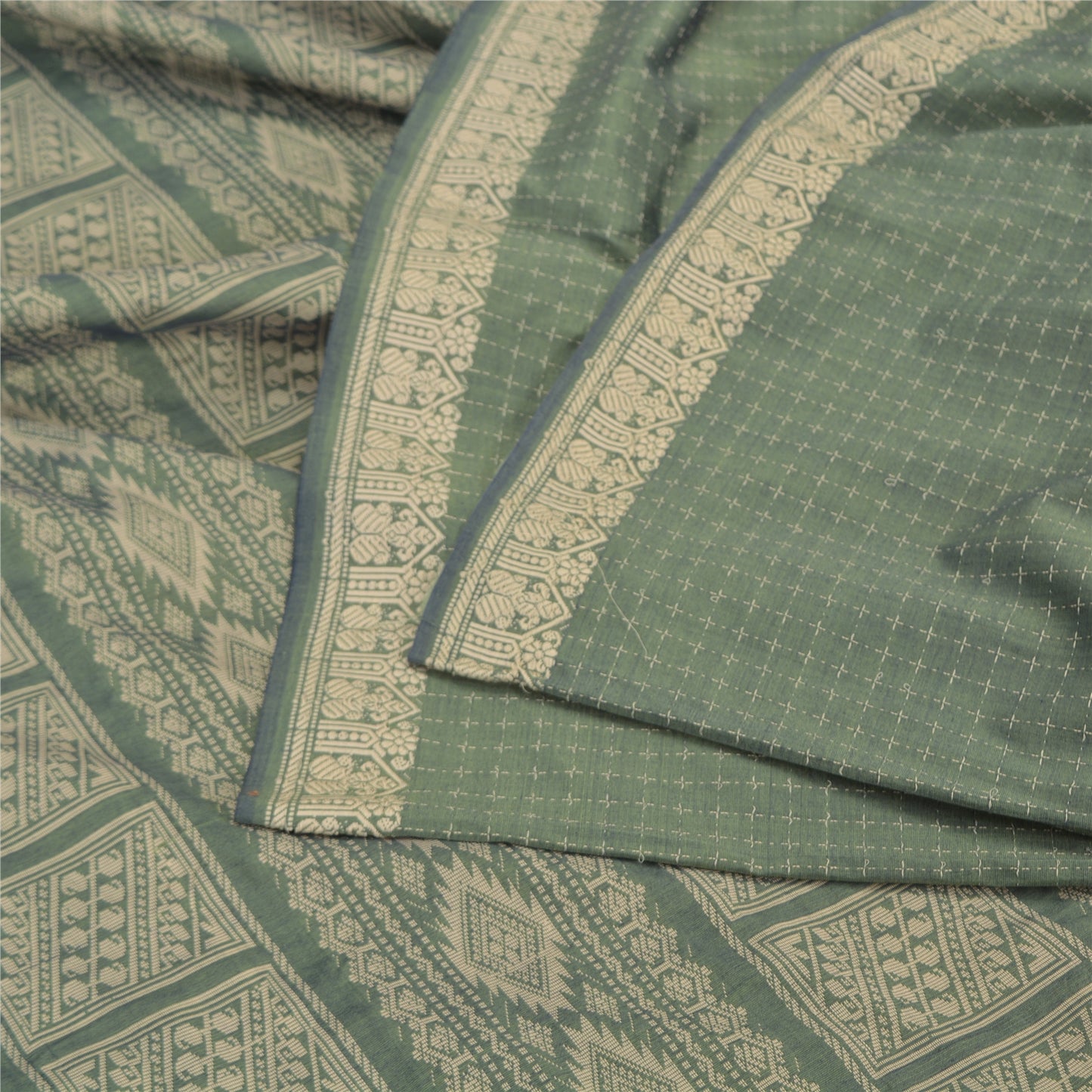 Sanskriti Vintage Green Indian Sarees Blend Silk Woven Premium Sari Craft Sustainable Fabric