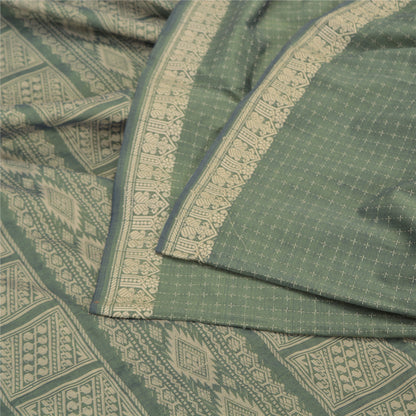 Sanskriti Vintage Green Indian Sarees Blend Silk Woven Premium Sari Craft Sustainable Fabric