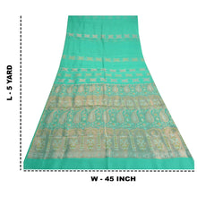 Load image into Gallery viewer, Sanskriti Vintage Turquoise Sarees Pure Silk Woven Brocade/Banarasi Sari Fabric
