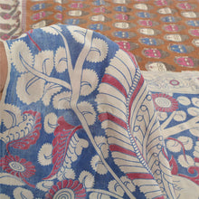 Load image into Gallery viewer, Sanskriti Vintage Brown/Cream Sarees Pure Cotton Handmade Kalamkari Sari Fabric
