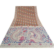 Sanskriti Vintage Brown/Cream Sarees Pure Cotton Handmade Kalamkari Sari Fabric