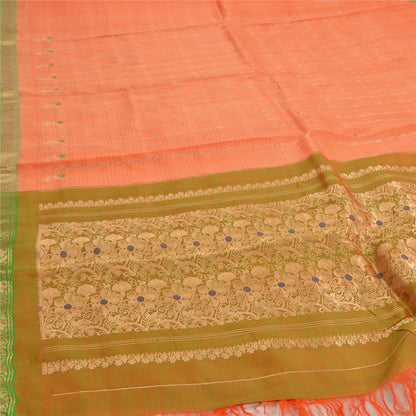 Sanskriti Vintage Orange/Green Sarees Pure Silk Woven Brocade Sari Sustainable Fabric