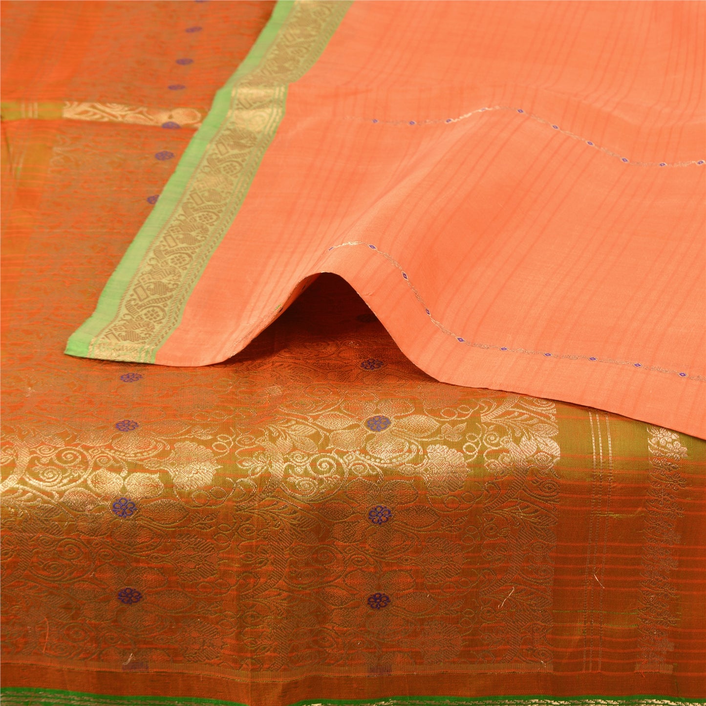 Sanskriti Vintage Orange/Green Sarees Pure Silk Woven Brocade Sari Sustainable Fabric