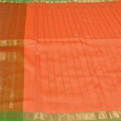 Sanskriti Vintage Orange/Green Sarees Pure Silk Woven Brocade Sari Sustainable Fabric