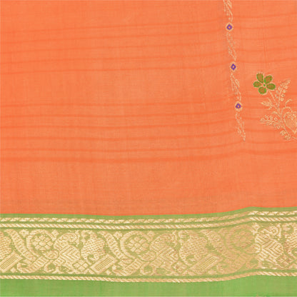 Sanskriti Vintage Orange/Green Sarees Pure Silk Woven Brocade Sari Sustainable Fabric