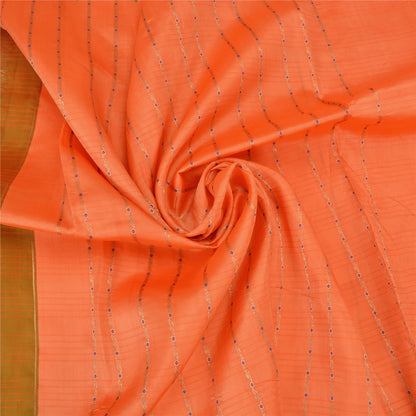 Sanskriti Vintage Orange/Green Sarees Pure Silk Woven Brocade Sari Sustainable Fabric