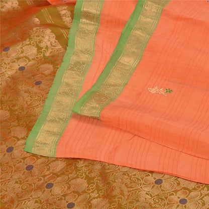 Sanskriti Vintage Orange/Green Sarees Pure Silk Woven Brocade Sari Sustainable Fabric